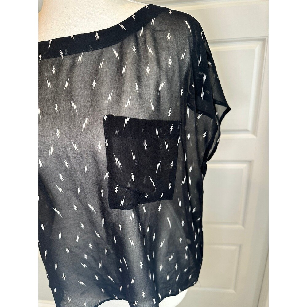 Forever 21 sheer crop top blouse with lightening bolts SMALL - Picture 4 of 7